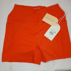 Blogilates Women's Crisscross Scrunch Bike Shorts Spicy Orange L NWT